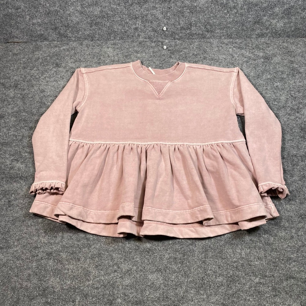 Free People Pink BB Doll Ruffle Hem Sweatshirt Womens Size M Mauve Long Sleeve